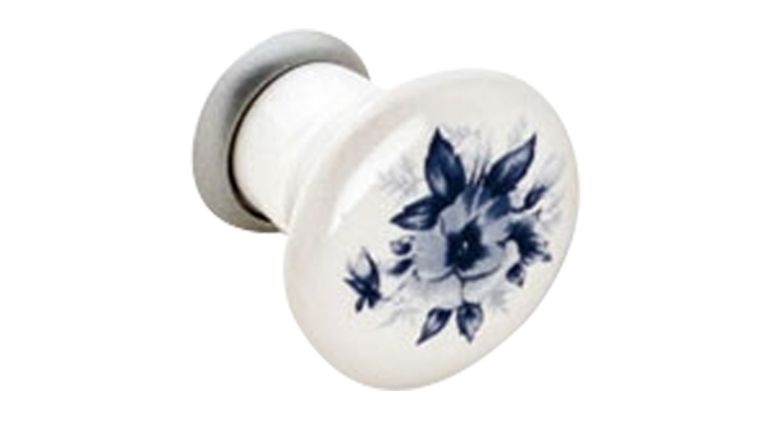 Pomolo ceramica Mod.040 CON FIORE BLU + BASE ORLUCIDO