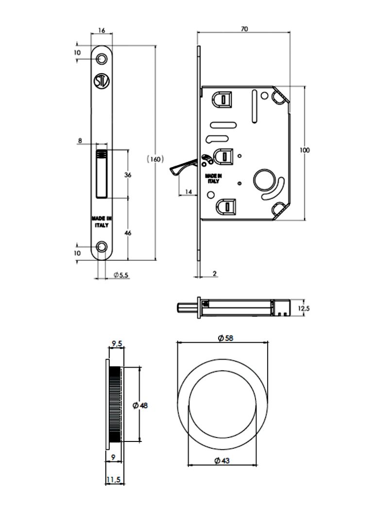 Kit per porta scorrevole CLOSY tondo cieco con tiretto 