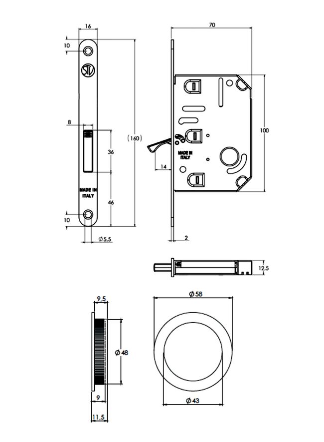Kit per porta scorrevole CLOSY tondo cieco con tiretto 