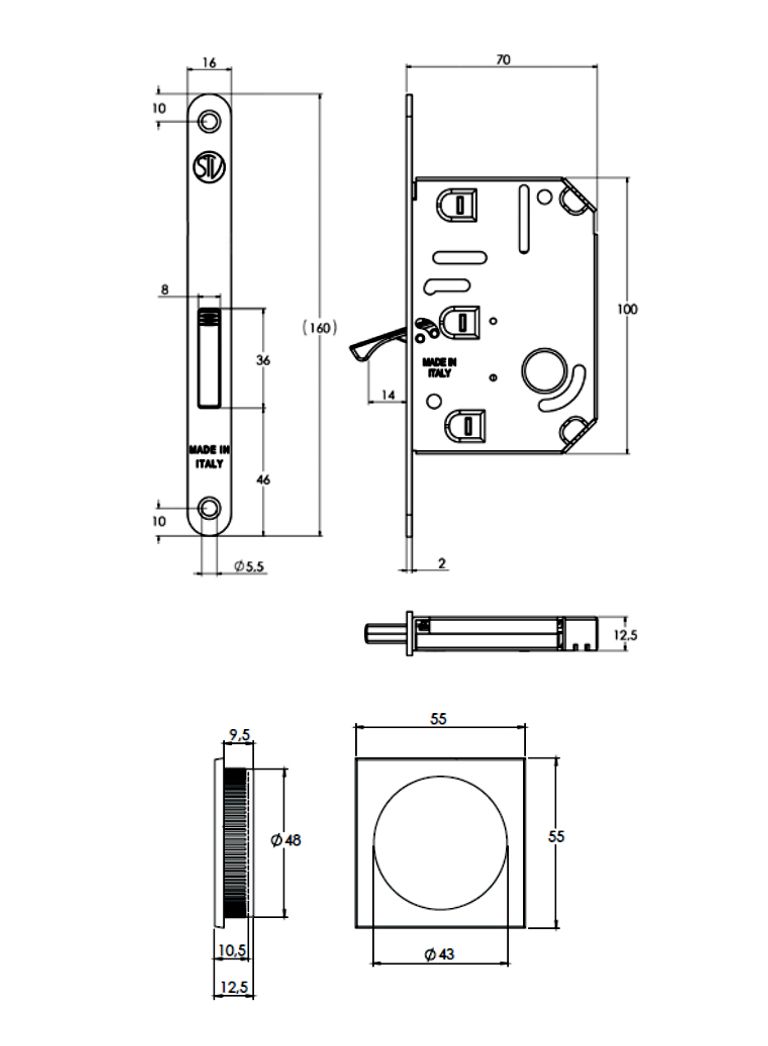 Kit per porta scorrevole CLOSY quadro cieco con tiretto 