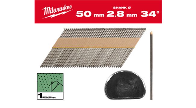 Chiodi inclinati a 34° D.2,8mm lisci MILWAUKEE 