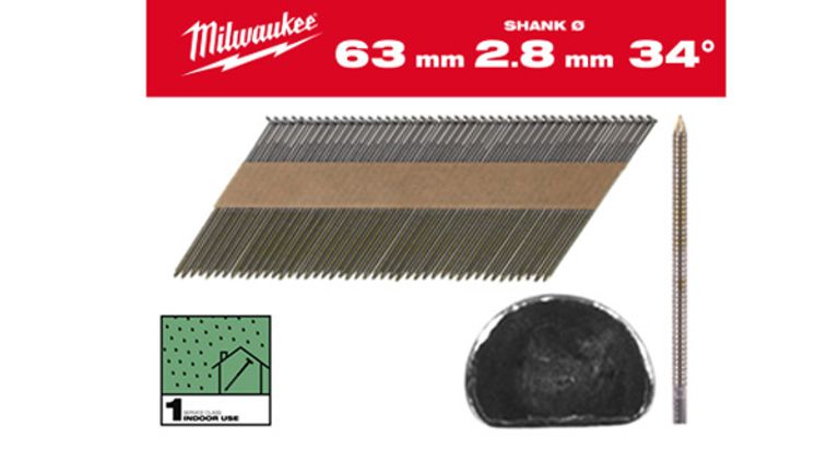 Chiodi inclinati a 34° D.2,8mm zigrinati MILWAUKEE 