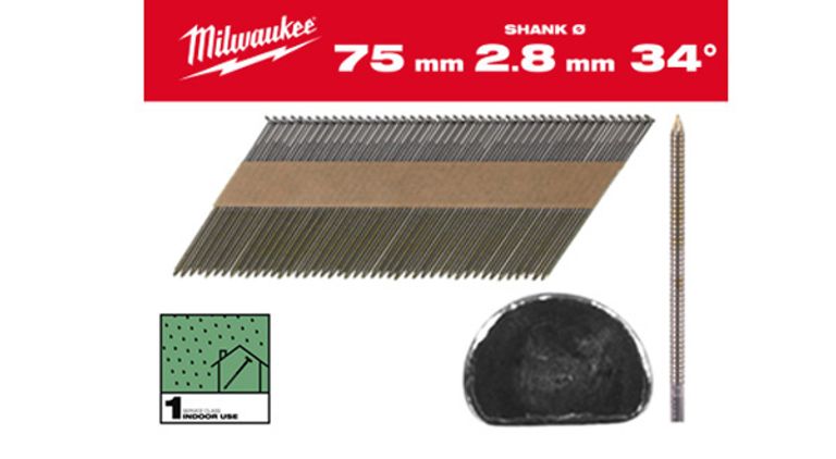 Chiodi inclinati a 34° D.2,8mm zigrinati MILWAUKEE 